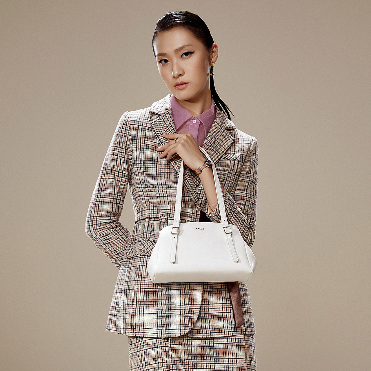 belle /百丽箱包2020秋新牛剖层革 e百丽女士包袋