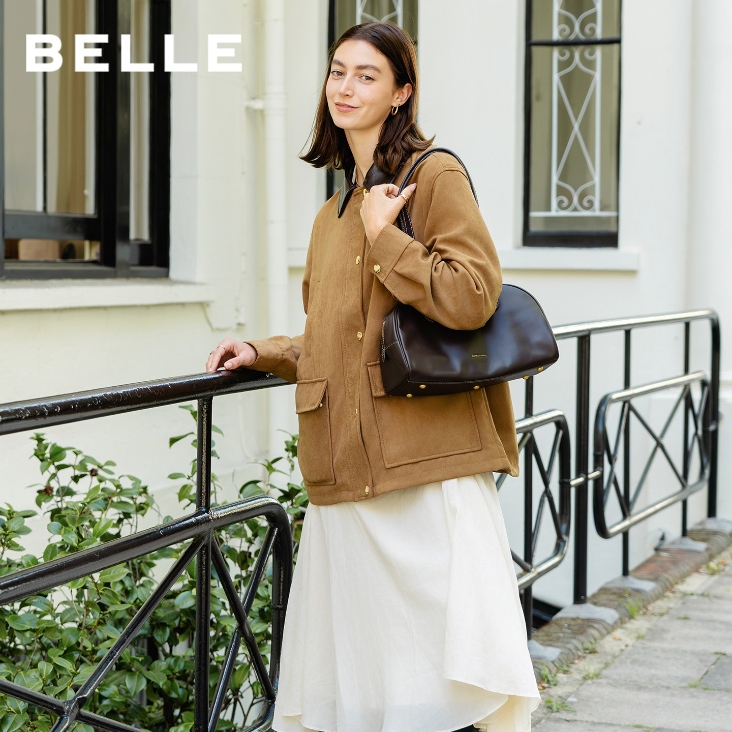 百丽女包2025新款商场同款大号单肩真皮反绒麂皮波士顿包BL862DX5,淘宝优惠券,粉丝福利购,淘宝优惠卷