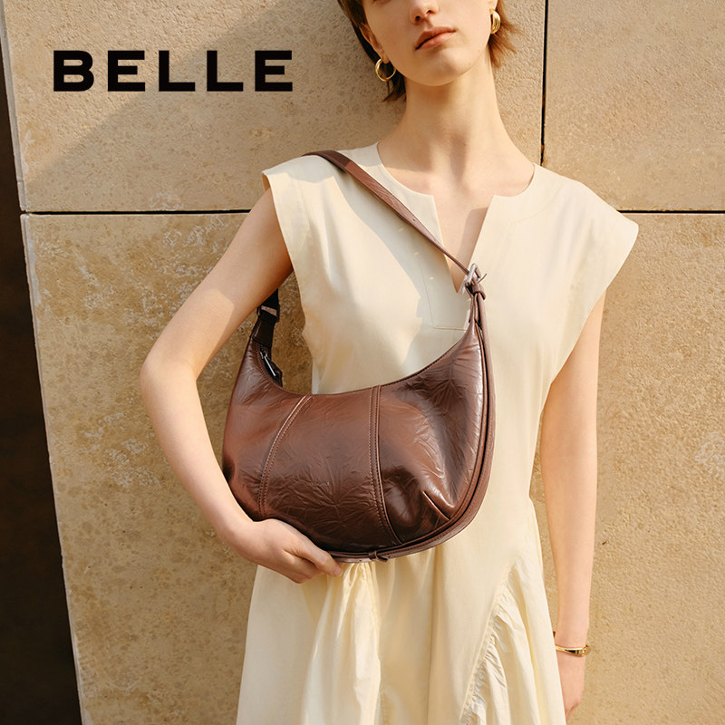 百丽包包女新款牛角包白色饺子包月牙包单肩腋下包斜挎包X9199DX3,淘宝优惠券,粉丝福利购,淘宝优惠卷