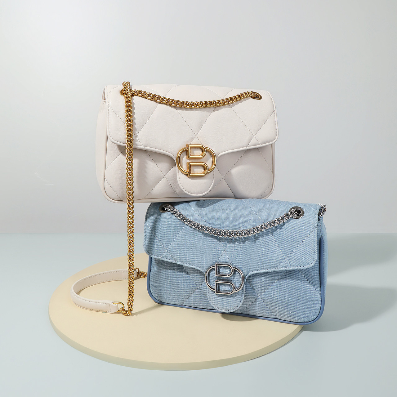 百丽链条女商场同款复古菱格斜挎包 BELLE百丽箱包女士包袋