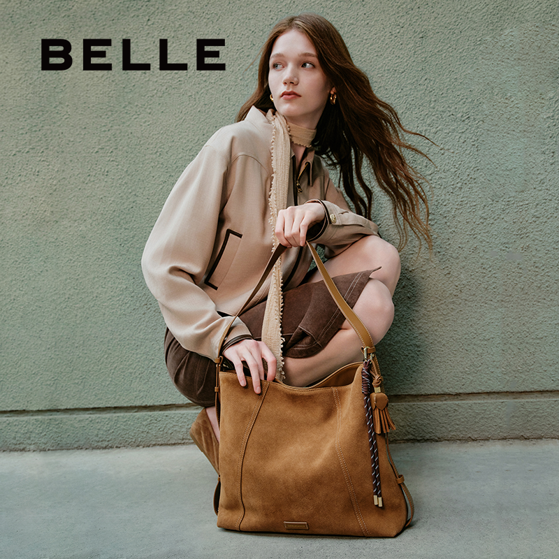 百丽女包流浪摩卡2025新反绒麂皮hobo包单肩斜挎大容量托特包8562,淘宝优惠券,粉丝福利购,淘宝优惠卷