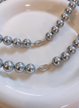 消失的她项链倪妮同款925银真多麻珍珠强光灰珍珠轻奢港风锁骨链