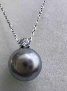 925银灰王妃珍珠吊坠铂金灰珍珠戴妃吊坠女锁骨链深海母贝珠颈链
