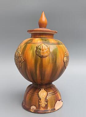 仿古唐三彩塔形罐摆件艺术品古玩