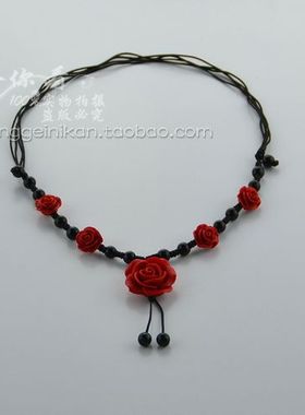 民族风短款新娘朱砂大红色项链