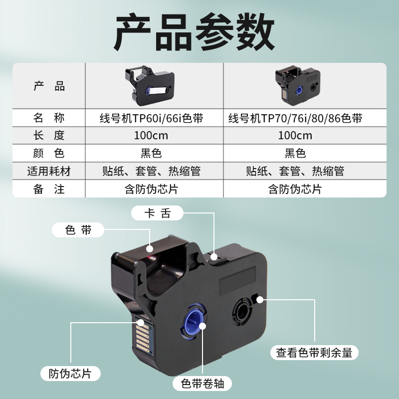 适用硕方色带TP70/TP76i/80/86 线号机碳带TP66i/60i/IR1002B黑白 - 图3