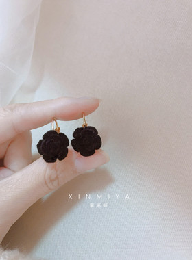 馨米娅圆脸显脸瘦红色玫瑰花耳环