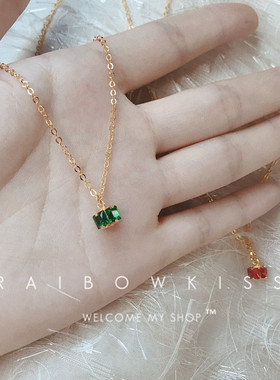 祖母绿水晶锆石复古纯银短项链