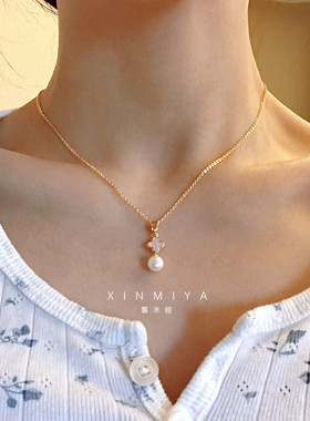 馨米娅设计感四叶草珍珠吊坠项链