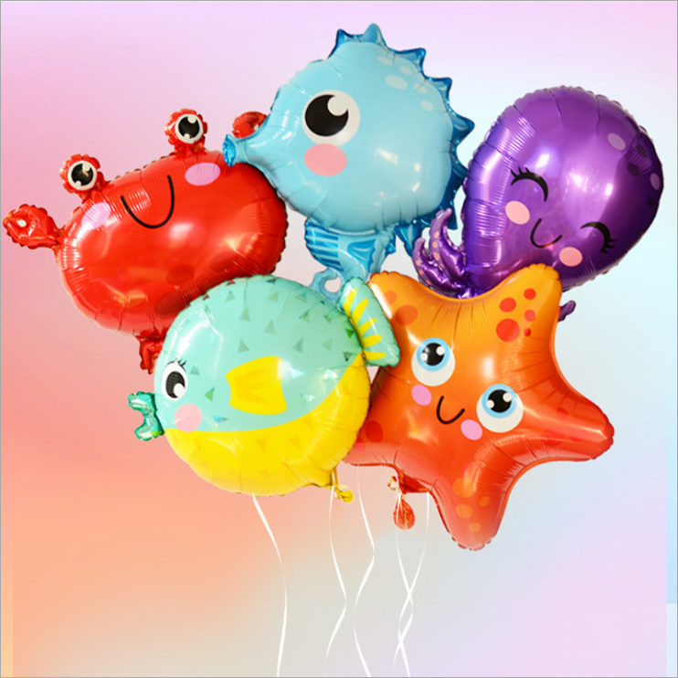 海洋系列夏季地推摆摊主题派对铝膜气球海豚龙虾铝箔小丑鱼卡通品