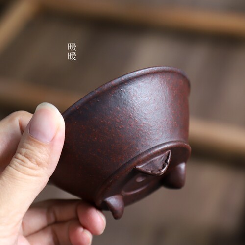 『云足圆斗盆』暖暖花器/紫砂古铜古红泥/微盆景盆 - 图1