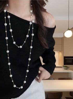满天星高级感奶气质白色珍珠项链新冬多圈轻奢叠戴长款设计女