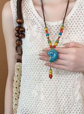 彩色陶瓷串珠项链女款