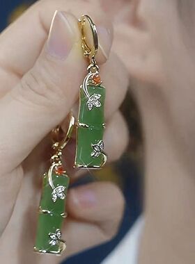思慕琦气质铜女猫眼石竹节耳环