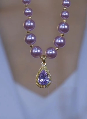 思慕琦水钻仿珍珠圆珠链女水滴