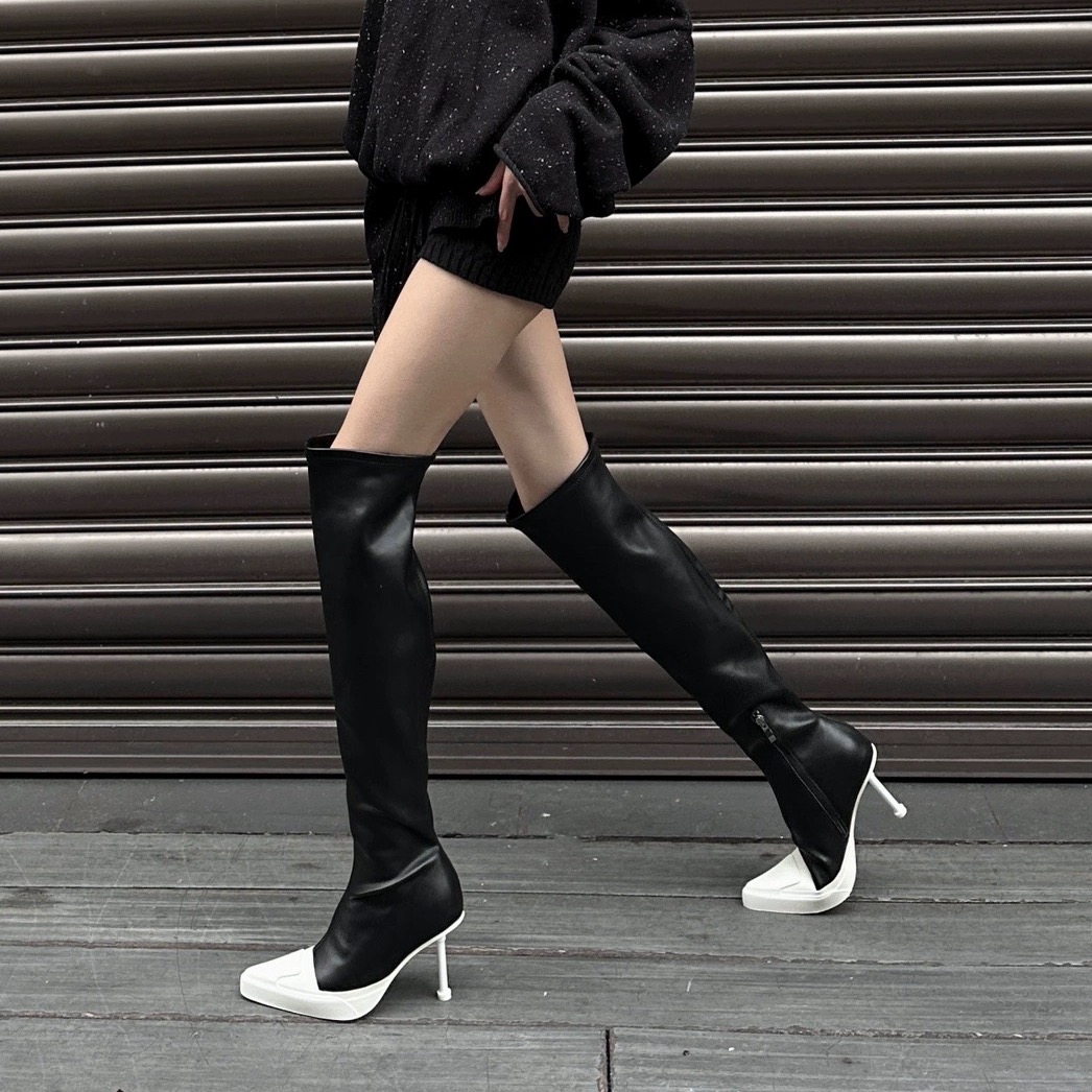 小众设计细高跟显瘦弹力靴2025秋冬新款尖头时尚辣妹瘦瘦靴皮靴女 - 图2