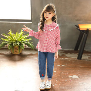 女童套装丫逗2020春季新品韩版中大童纯棉衬衣牛仔长裤洋气两件套