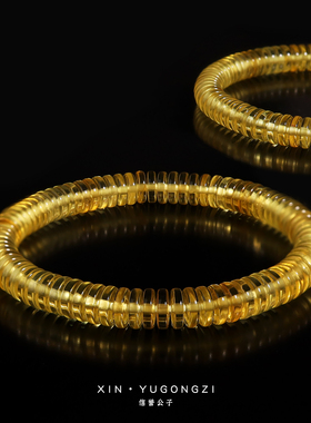 天然净水金珀直切药片精工手串琥珀隔片配饰文玩手链送情侣闺蜜