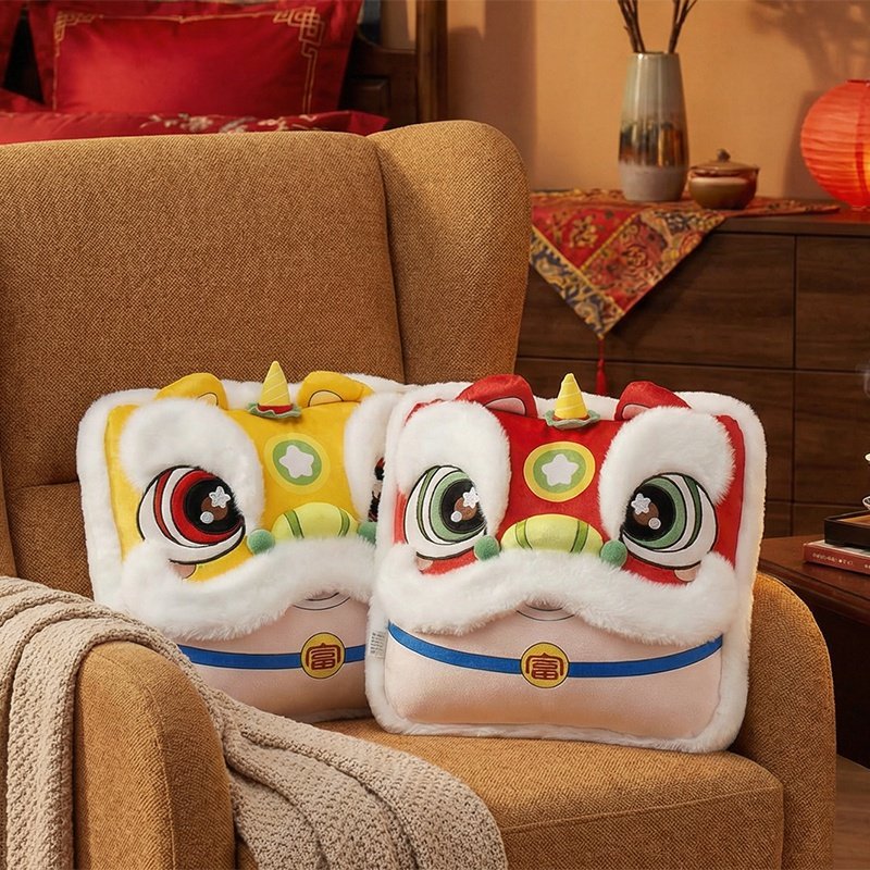 国潮醒狮抱枕被子两用毯子二合一马年吉祥物定制沙发靠枕午睡枕头,淘宝优惠券,粉丝福利购,淘宝优惠卷