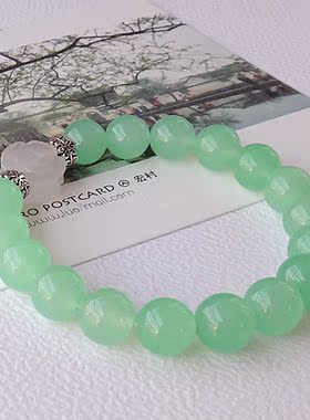 天然浅绿色玉髓玫瑰水晶手链包邮