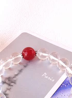 【红拂松绿】包邮 天然水晶手链 白水晶 红玛瑙 绿松石 手串