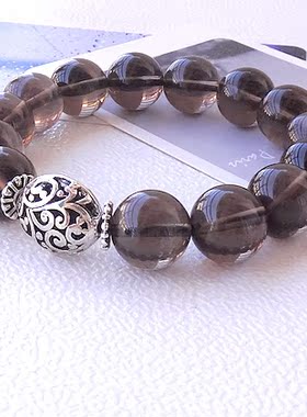 【夜茶星】包邮 天然水晶手链 情侣 男款 透明茶晶   手串