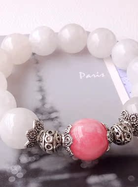 天然白色玉髓招桃花水晶手链包邮