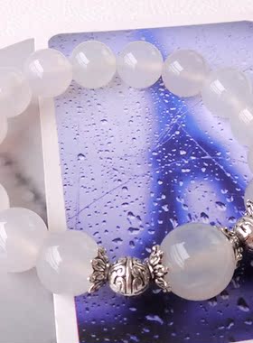 白色玛瑙招桃花透明水晶手链包邮