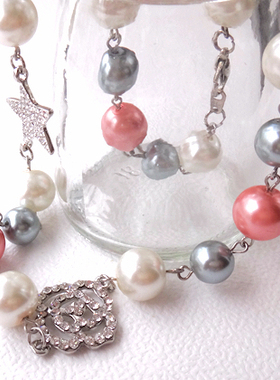 玫瑰五角星花朵吊坠奥钻珍珠项链