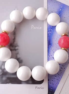 天然白色玉髓招桃花水晶手链包邮