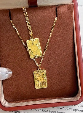 18K金招财猫碎碎冰吊坠小众项链