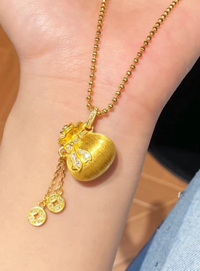 金店同款中式拉丝蝴蝶结福袋项链