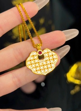 金店同款点钻拉丝祥云如意锁吊坠