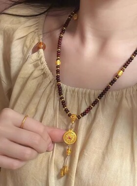 新中式小叶紫檀八宝罗盘项链手链