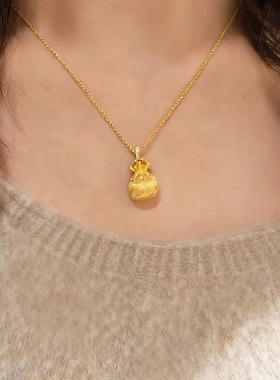 18K金设计师镶钻福袋吊坠项链