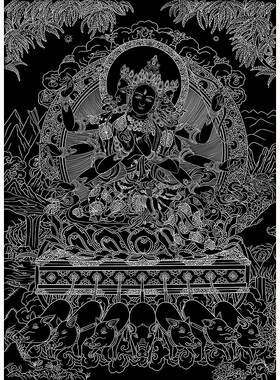 摩利支天斗姆唐卡描金diy线稿西藏手绘禅意线稿装饰画礼物画稿