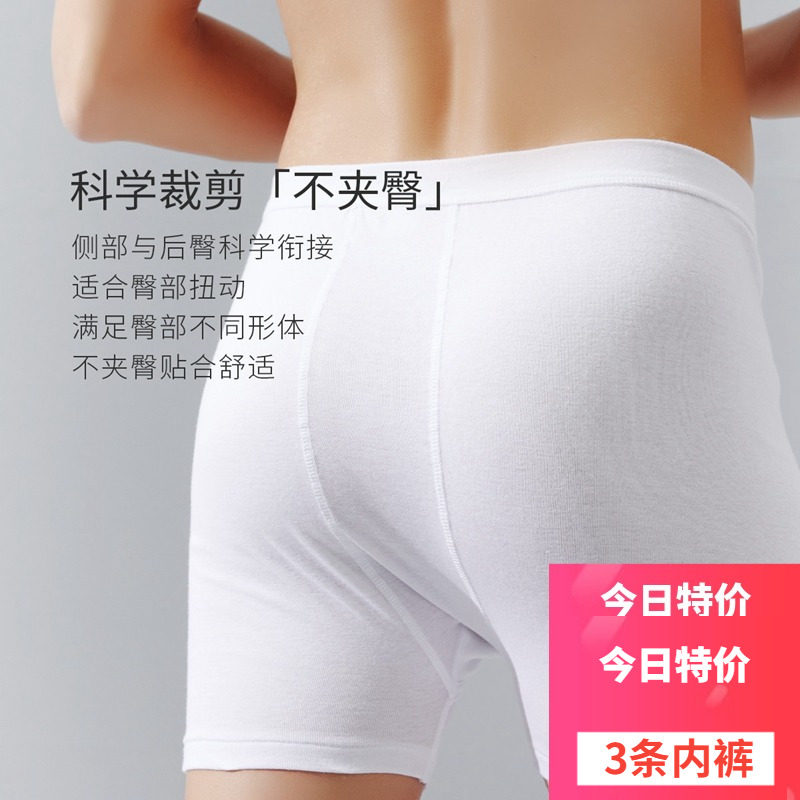 3条 三枪男内裤平角裤纯棉中高腰平角内裤中老年宽松大码四角裤男,淘宝优惠券,粉丝福利购,淘宝优惠卷