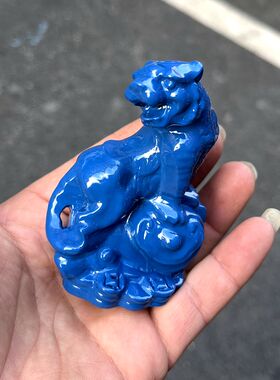 蓝色木质小老虎摆件实木桃木