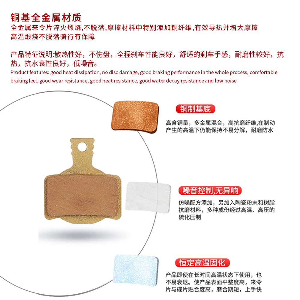 自行车碟刹来令片山地车刹车片全金属通用折叠电动代驾单车刹车皮