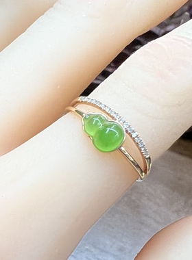 碧玉葫芦戒指18k金镶嵌苹果绿戒指南非钻石豪镶