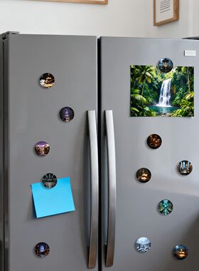 暗调中世纪魔法城堡场景冰箱贴古堡花园画室烛光古籍磁贴复古礼品