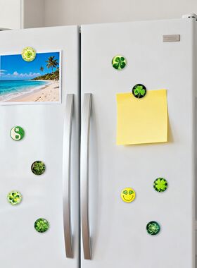 绿色四叶草玻璃冰箱贴阴森林植物发光草叶圆形磁吸贴节日冰箱装饰