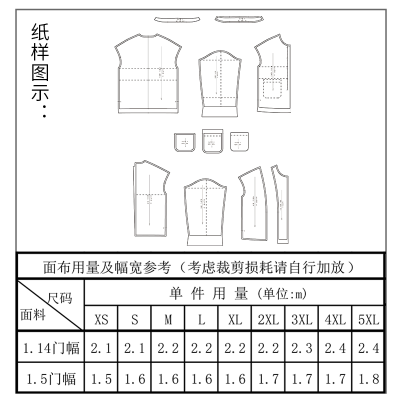 沪小鹿纸样 中式国风立领宽松外套上衣裁剪图缝纫做衣服样板 M22 - 图2