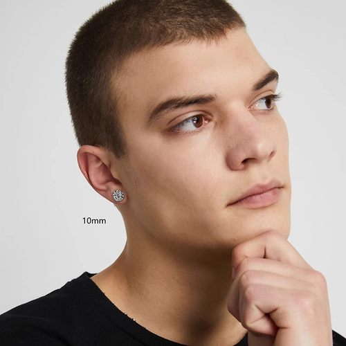 晶簇镶嵌男士耳钉满钻超闪亮原创镀白金男女简约百搭气质耳饰男 - 图2