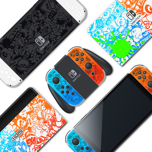适用Switch贴纸SwitchOLE贴膜喷射战士3限定保护痛配件猫爪摇杆帽 - 图1