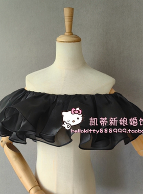 新娘婚纱礼服配饰黑色欧根缎一字肩披肩新款走秀演出服配饰肩饰