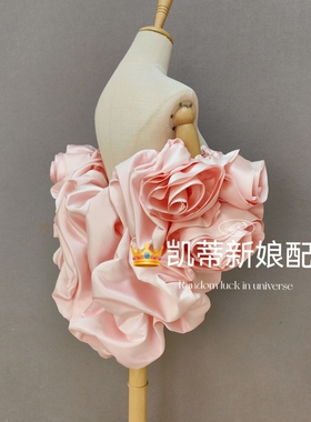 高级婚纱配饰粉色花朵泡泡连袖披风主题婚纱摄影旅拍写真妆造披肩
