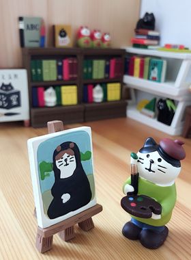 日式风三毛猫文具书店桌面摆件