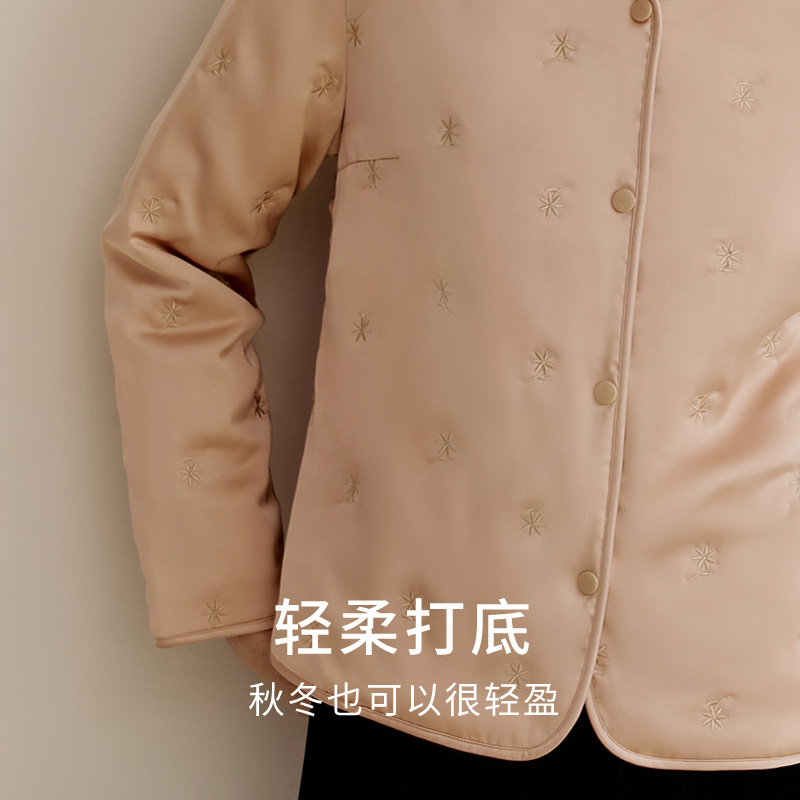 100%桑蚕丝填充保暖长袖棉袄女保暖背心马甲秋冬丝绵外套金三塔