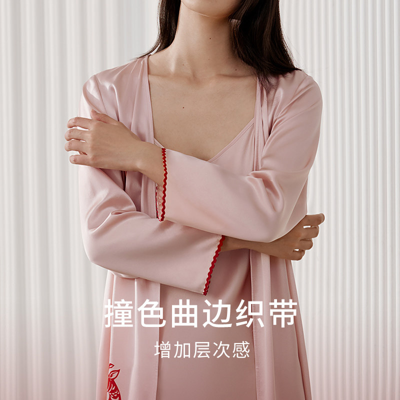 【非遗剪纸】金三塔重磅真丝睡袍女100%桑蚕丝宽松舒适印花睡衣,淘宝优惠券,粉丝福利购,淘宝优惠卷